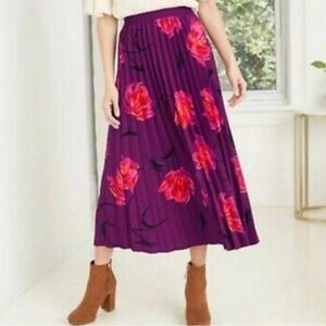 A New Day, Floral Purple Pleated Skirt NWT